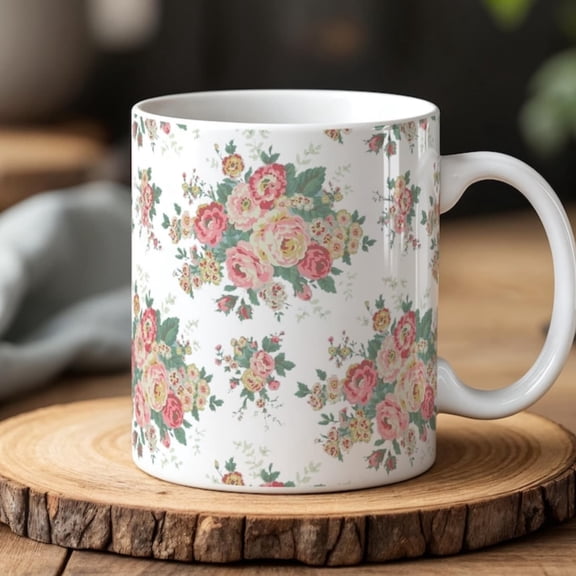 Vintage Floral Mug Elegant Rose Pattern oz Ceramic Cup Tea Lovers, Cottagre Aesthetic & Feminine Gift Ideas.
