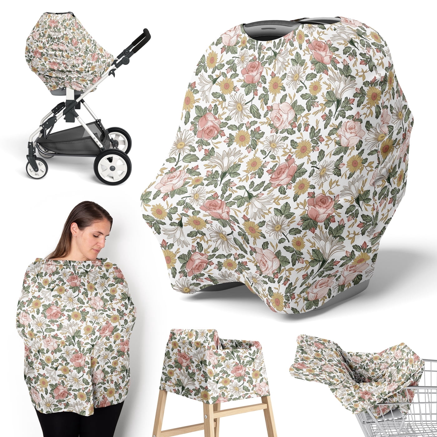 Sweet Jojo Designs Vintage Floral Pink Green and Yellow Multi Use Baby Car Seat and Nursing Cover