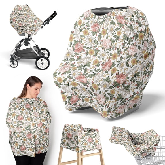 Sweet Jojo Designs Vintage Floral Pink Green and Yellow Multi Use Baby Car Seat and Nursing Cover
