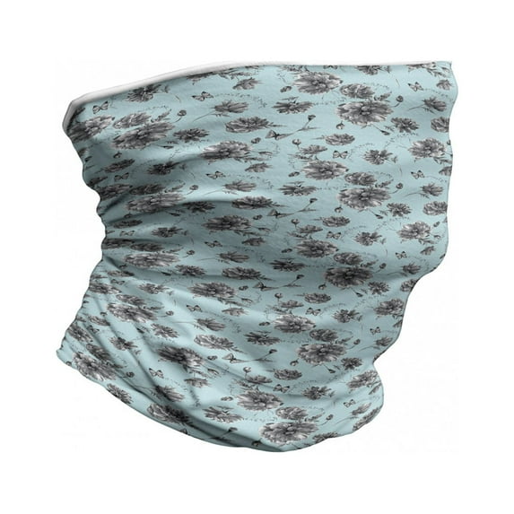 Vintage Floral Neck Gaiter, Monochrome WildFlowers, Unisex, Charcoal Grey Baby Blue, by Ambesonne