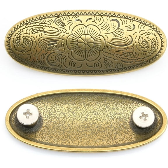 Vintage Floral Oval Conchos, 0.8x2 inch, Screw Back Accent, 2-Pack S106 (Antique Brass)