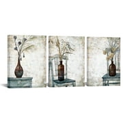 Vintage Floral Painting Canvas Wall Art: Abstract Flower Bouquet in Brown Glass Bottle Picture Print for Dining Room (12'' x 16'' x 3 Panels)