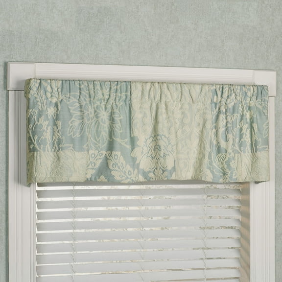 Maisonette Floral Tailored Window Valance, Ivory & Spa Aqua Blue, Hangs Via Rod Pocket