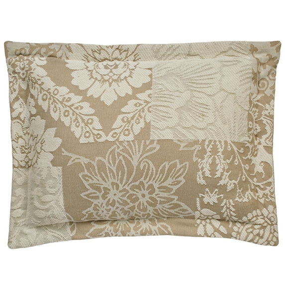 Vintage Floral Paisley Medallion Maisonette Ivory Taupe Flanged Standard Sham