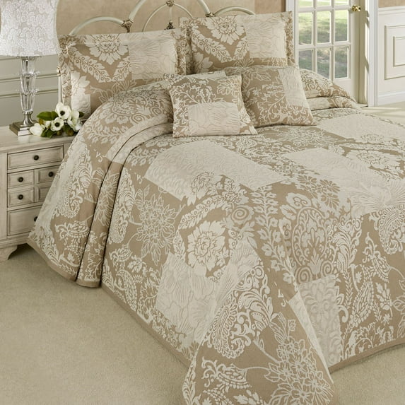 Vintage Floral Paisley Medallion Maisonette Ivory Taupe King Bedspread