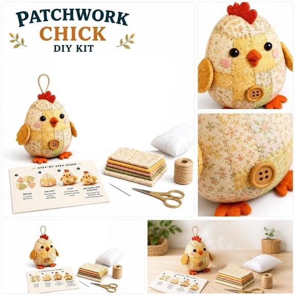 Vintage Floral Patchwork Chick Diy Kit, Cottagecore Farmhouse Style Handmade Sewing Craft Kit, Diy Patchwork Animal Kit For Creating Retro Aesthetic Home Ornament Works