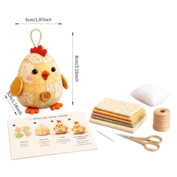 Vintage Floral Patchwork Chick Diy Kit, Cottagecore Farmhouse Style Handmade Sewing Craft Kit, Diy Patchwork Animal Kit For Creating Retro Aesthetic Home Ornament Works
