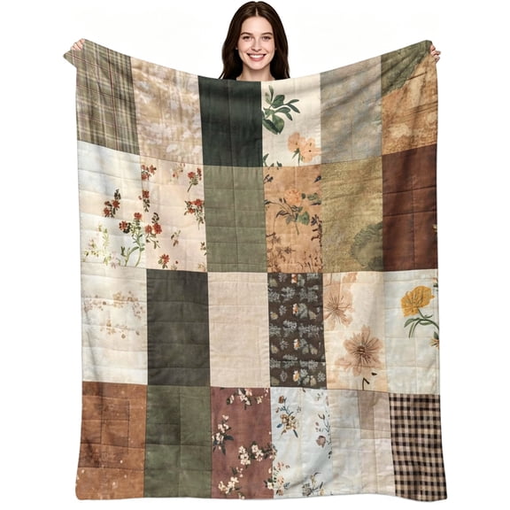 Vintage Floral Patchwork Throw Blanket Soft, Soft Warm Flannel Fleece, Vintage Rustic Farmhouse, Throw Blanket, Cozy Warm, Home Decor, Couch Sofa Bed, Gift