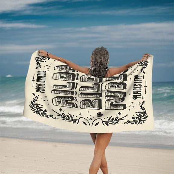 Vintage Floral Pattern Beach Towel - Decorative Design with ' PACIE CRIEDA ' & ' PLACES LPS ' - Perfect for Pool Travel & Bath