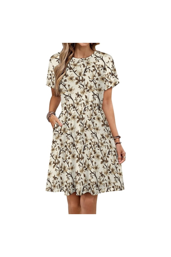 Vintage Floral Pattern Beautiful White Dress Fashion Beach Short Sleeve Dresses Female Party Printed Sundress