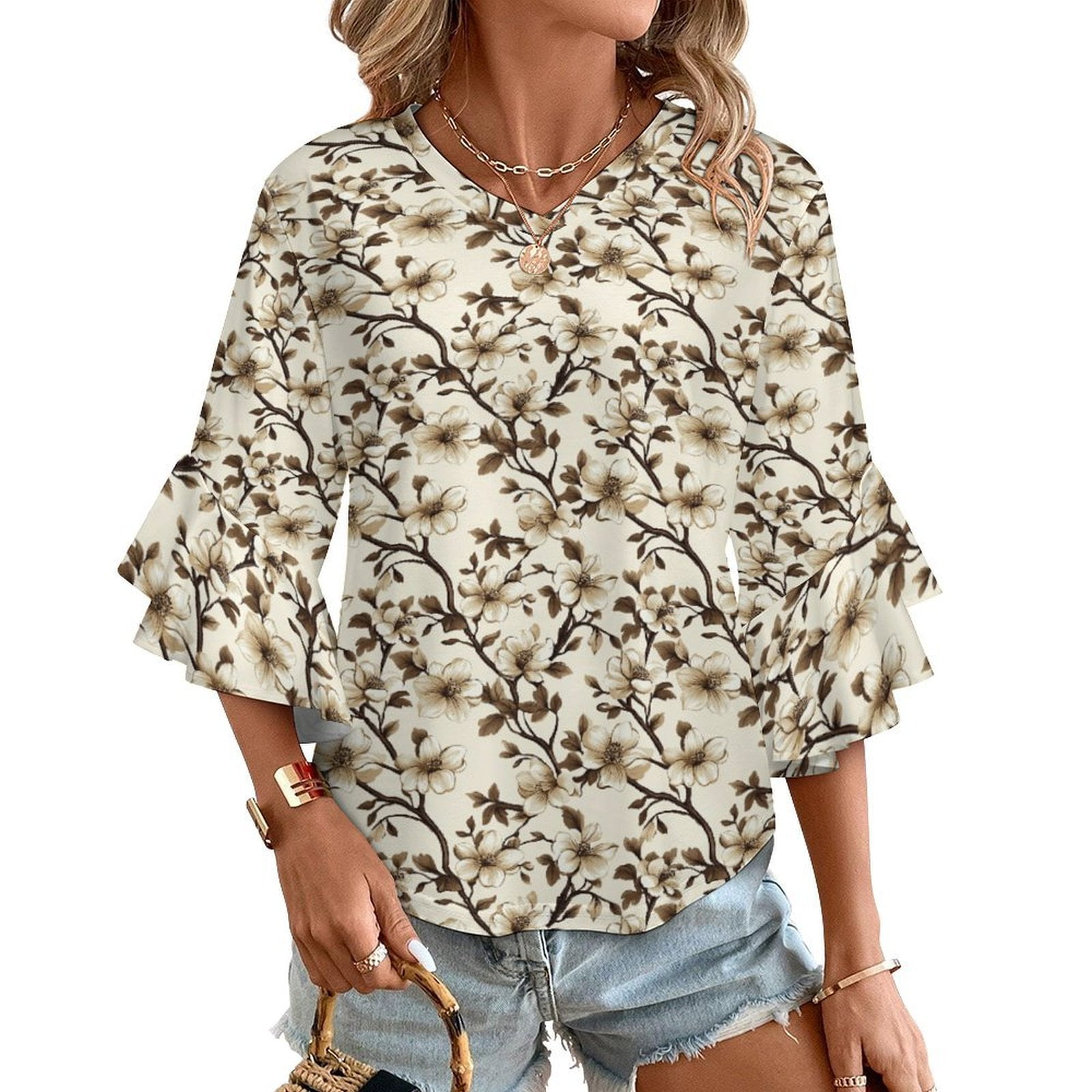 Women White V Neck Solid Cotton Blouses Fall