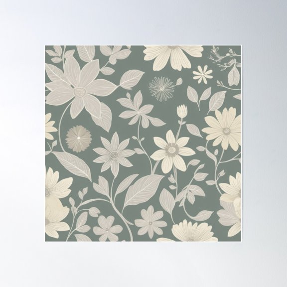 Vintage Floral Pattern Design – Elegant And Stylish Retro Style For Any Object Poster Wall Art, Modern Wall Decor For Living Room Bedroom, 30x30 UNFRAMED