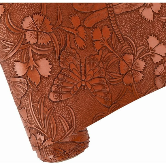 Vintage Floral Pattern Embossed PU Leather Sheet 1.5 Yards11.9 Inch Textured Solid Color Butterflies Fabric Sheets