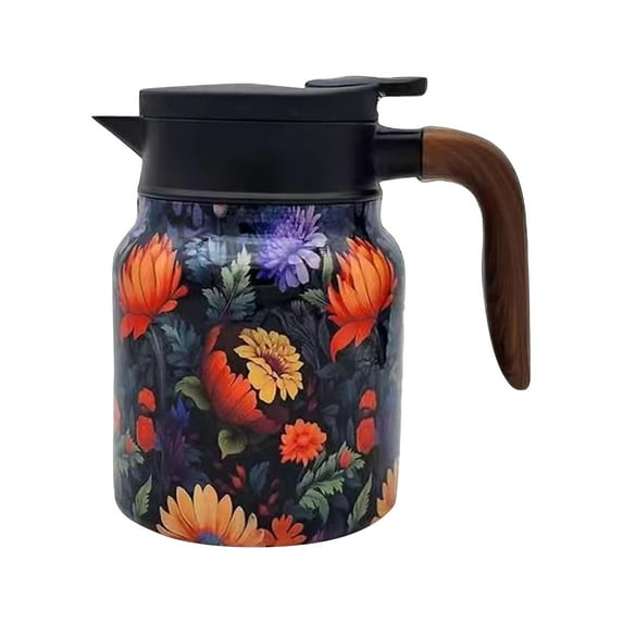 Vintage Floral Pattern Insulated Teapot With Built-In Tea Infuser, Stainless Steel Thermal Carafe With Lid For Hot Drinks, One-Handed Pressurized Water Dispensing, Long-Lasting