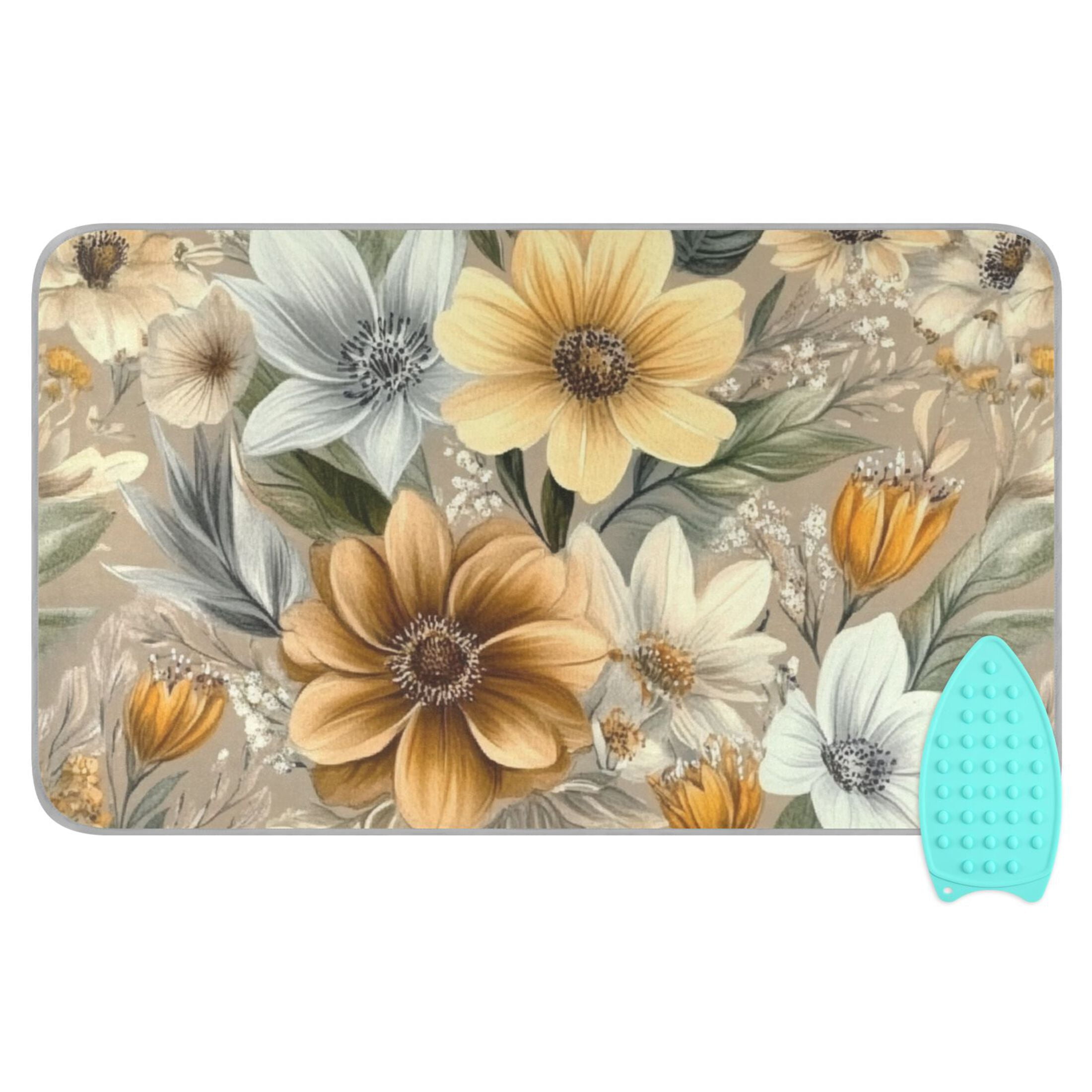 Vintage Floral Pattern Ironing Mat Blanket for Table Top Travel Portable Ironing Board Pad 47.2x27.6 Inch