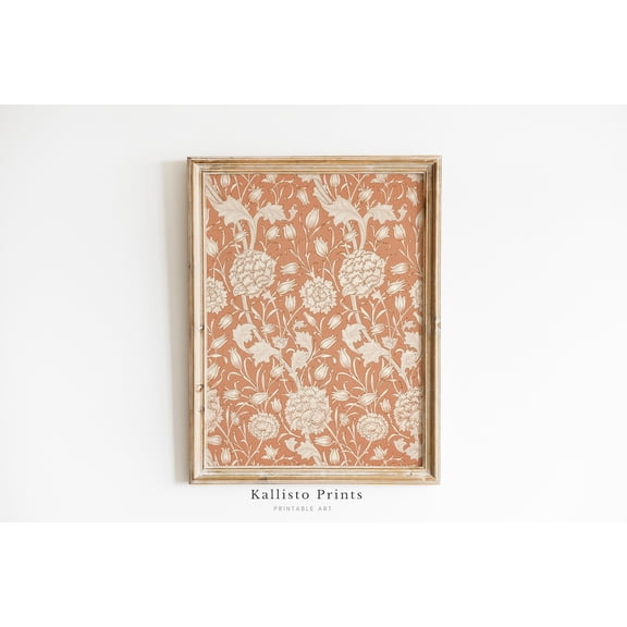 Vintage Floral Pattern Print Poster, Terracotta and Cream Botanical Wall Art, Cottagecore Print Poster Decor, Rustic Antique Style Art AST182, Size 16x24 UNFFRAMED F03.1.6l2238