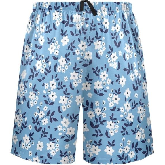 Vintage Floral Pattern Small White Flower On Trend Blue Mens Pajama Pants Shorts Sleepwear Lounge Men's Pajama Bottoms Gift for Family