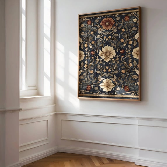 Vintage Floral Pattern Tapestry Inspired Botanical Art, Stretched Canvas 16x20in