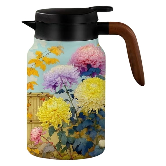 Vintage Floral Pattern Tea-Built-In Infuser,Large Teapot with Infuser, 1500ml-50oz Stainless Steel Detachable, Upgrade tea leaf holder and Lid for Home Office (P10-1000ml)