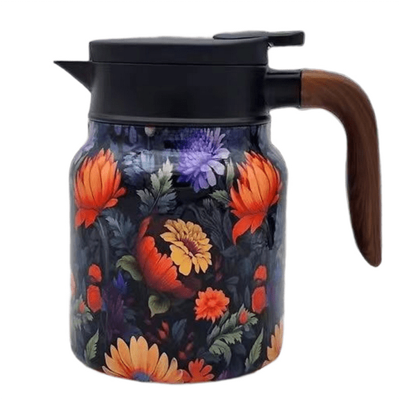 Vintage Floral Pattern Tea Built-in Infuser Stainless Steel Thermal Carafe with Lid for Hot Drinks Orange,1 x Thermos Flask,Orange