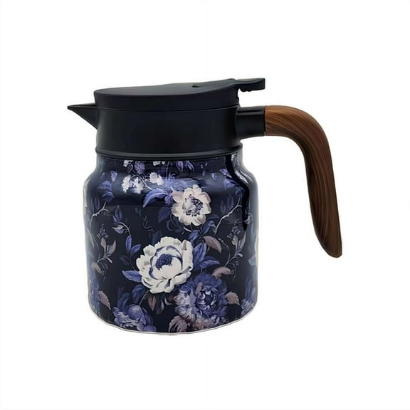 Vintage Floral Pattern Tea Pot, Built-in Infuser, Stainless Steel Thermal Carafe with Lid for Home Kitchen Office, 800ML