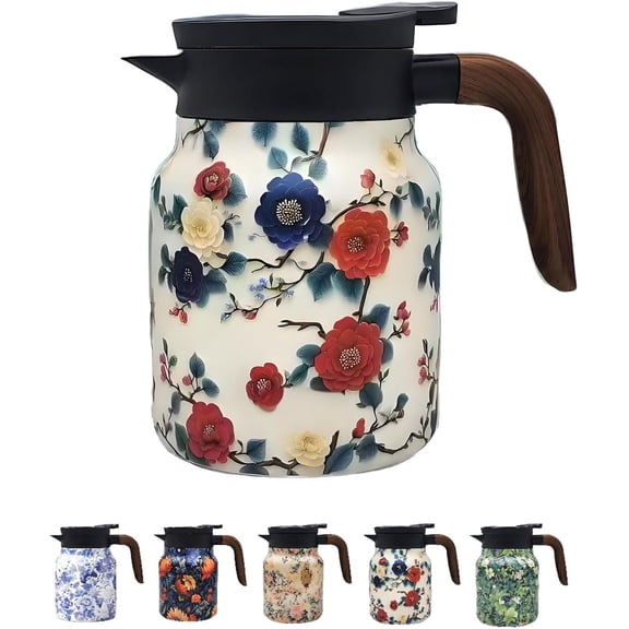 Vintage Floral Pattern Tea Pots, Built In Infuser, 35 Oz/1 Liter, Hot And Cold With Infuser, Perfect For Parties/Home Us