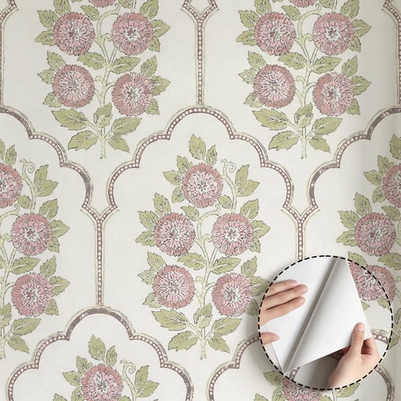 Vintage Floral Pattern Wallpaper, Boho Farmhouse Style Peel and Stick Wallpaper, Waterproof Home Decor for Bedroom, Living Room, Kitchen Cabinet, Shelf, 17.7 * 118 in Self Adhesive Wall Decoration.