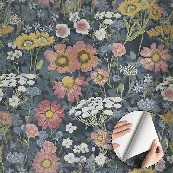 Vintage Floral Pattern Wallpaper, Boho Style Peel and Stick Wallpaper, Waterproof SelfAdhesive Wall Decoration for Living Room, Bedroom, Kitchen Cabinet, Drawer, Rental Property, 17.7 * 118 in
