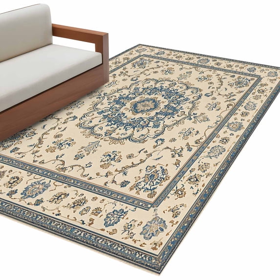 Vintage Floral Pattern Washable Area Rug 2.7 x 5 ft Traditional Flowers Bohemian Style , Soft Non Slip Rugs Stain Repellent Indoor Felt Carpet for Living Dining Room Bedroom Home Office