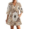 thumbnail image 1 of Vintage Floral Pattern Womens Dress With Pockets Summer V Neck 3/4 Sleeve Dress Plus Size Loose Dress, 1 of 7