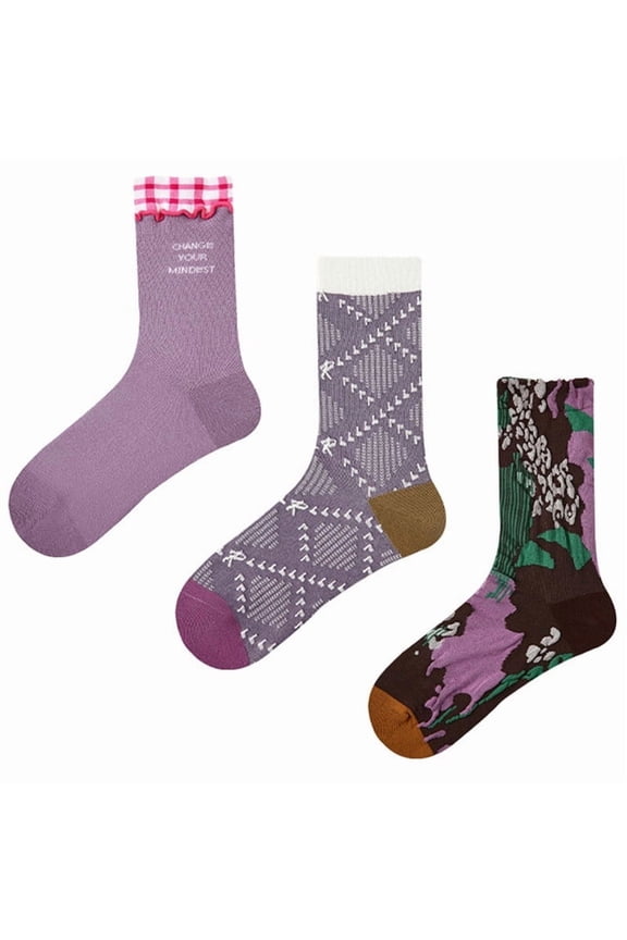 Vintage Floral Patterned Cotton Socks ,Novelty Cute comfy Socks for Women and Girls,3 Pack