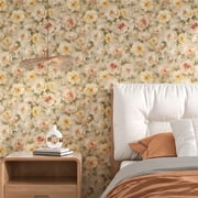 Vintage Floral Peony Wallpaper.Romantic Oil Painting Style.Suitable for interior walls or cupboards.Soft pastel hues for home decor.