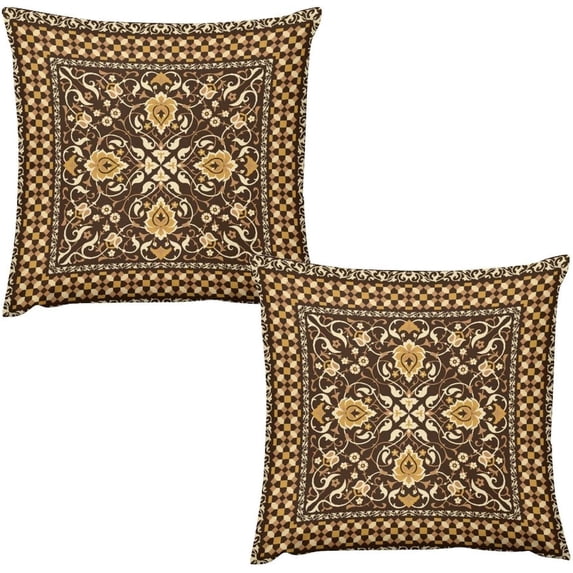 Vintage Floral Pillow Cover,Rustic Traditional Ethnic Floral Geometric Texture Boho Pillow Covers with Hidden Zipper Set of 2 for Bedroom Living Room Sofa Cushion18 x18