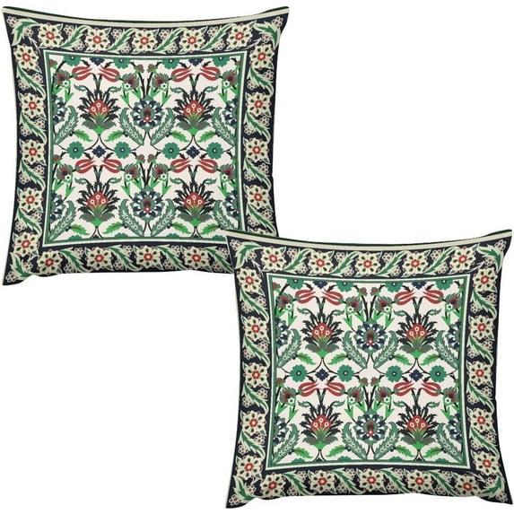 Vintage Floral Pillow Cover,Traditional Ethnic Abstract Texture Floral Plants Art Aesthetics Pillow Covers with Hidden Zipper Set of 2 for Bedroom Living Room Sofa Cushion16 x16