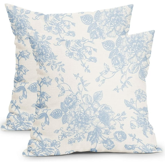 Vintage Floral Pillow Covers 16x16 Inch Set of 2 Baby Blue and Cream Floral Throw Pillow Covers Chinoiserie Flower Pillowcases Rustic Farmhouse Cushion Covers for Couch Home Decor