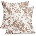 thumbnail image 1 of Vintage Floral Pillow Covers 16x16 Inch Set of 2 Light Brown and Cream Floral Throw Pillow Covers Chinoiserie Flower Pillowcases Rustic Farmhouse Cotton Linen Cushion Covers for Couch Bed Sofa Decor, 1 of 6