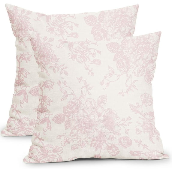 Vintage Floral Pillow Covers 16x16 Inch Set of 2 Light Pink and Cream Floral Throw Pillow Covers Chinoiserie Flower Pillowcases Rustic Farmhouse Cushion Covers for Couch Home Decor