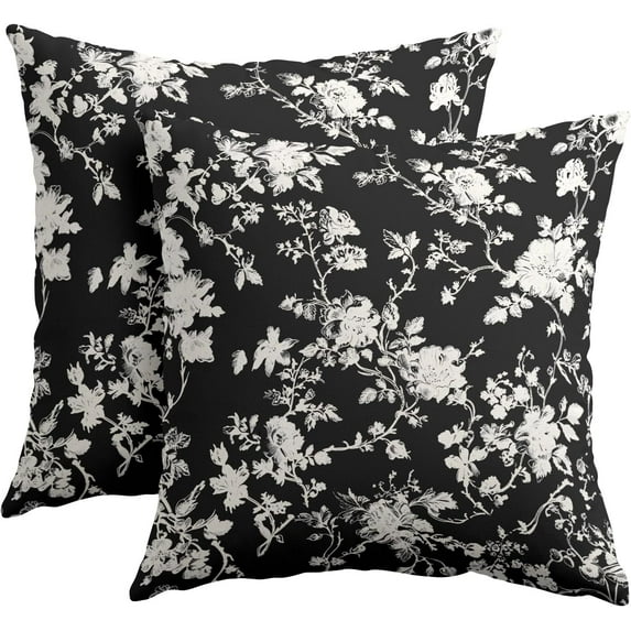 Vintage Floral Pillow Covers 16x16 Inch Set of 2 Rustic Black and White Outdoor Decorative Throw Pillows Chinoiserie Flower Toile Pillowcases Cushion Covers for Couch Home Decor