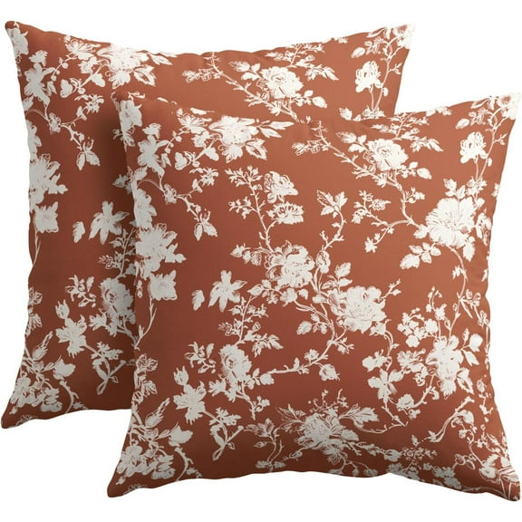 Vintage Floral Pillow Covers 16x16 Inch Set of 2 Rustic Burnt Orange and White Outdoor Decorative Throw Pillows Chinoiserie Flower Toile Pillowcases Cushion Covers for Couch Home Decor