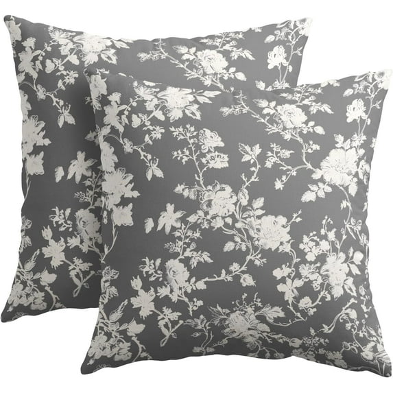 Vintage Floral Pillow Covers 16x16 Inch Set of 2 Rustic Gray and White Outdoor Decorative Throw Pillows Chinoiserie Flower Toile Pillowcases Cushion Covers for Couch Home Decor