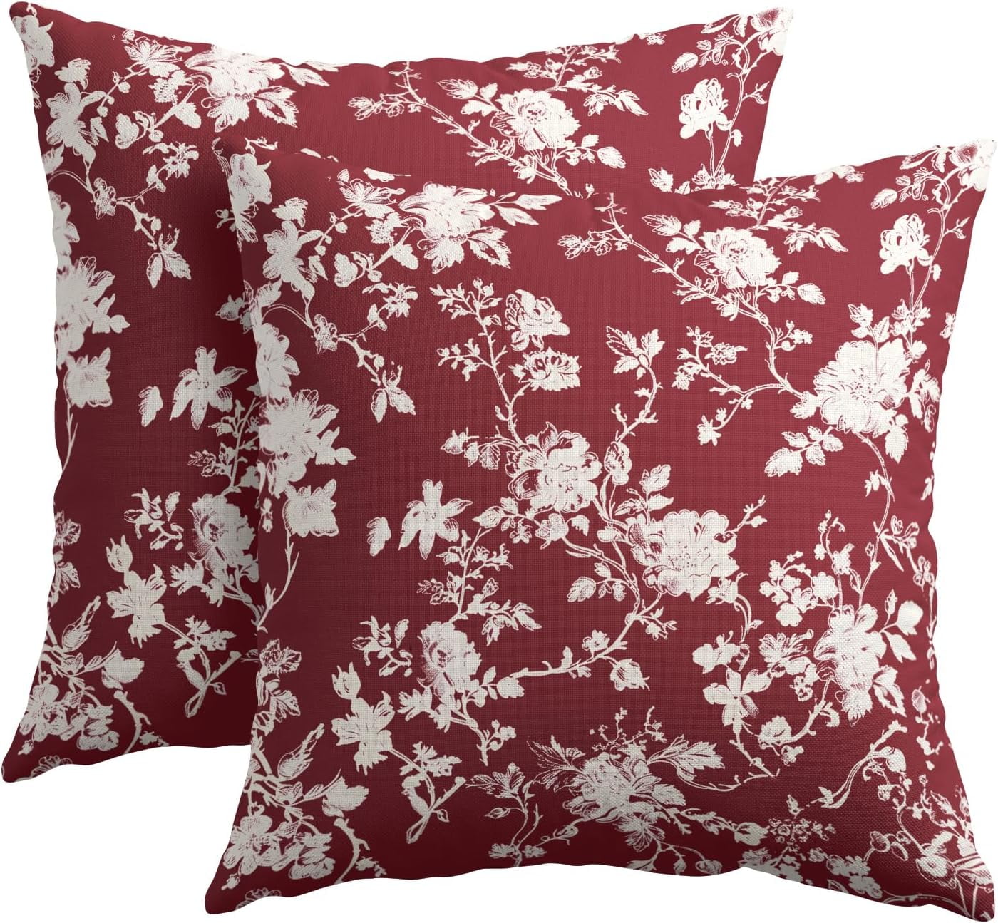 Vintage Floral Pillow Covers 16x16 Inch Set of Rustic Wine Red