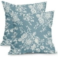 thumbnail image 1 of Vintage Floral Pillow Covers 16x16 Inch Set of 2 Smoke Blue Floral Outdoor Decorative Throw Pillows Chinoiserie Flower Pillowcases Rustic Farmhouse Cushion Covers for Couch Home Decor, 1 of 5