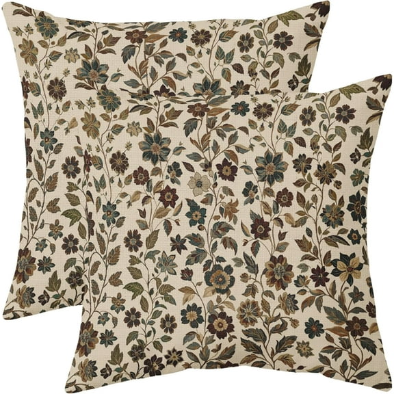Vintage Floral Pillow Covers 16x16 Set of 2 Dark Rust Colored Flower Print Decorative Throw Pillows Outdoor Traditional Rustic Farmhouse Pillowcases Cushion Case Decor for Home Sofa Couch Bed