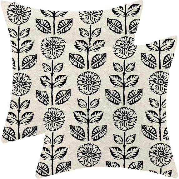 Vintage Floral Pillow Covers 18 x 18 Inch Set of 2 Retro Boho Brown Flower Decor Throw Pillows Rustic Indoor Outdoor Farmhouse Linen Decorative Pillowcases for Couch Bed Sofa
