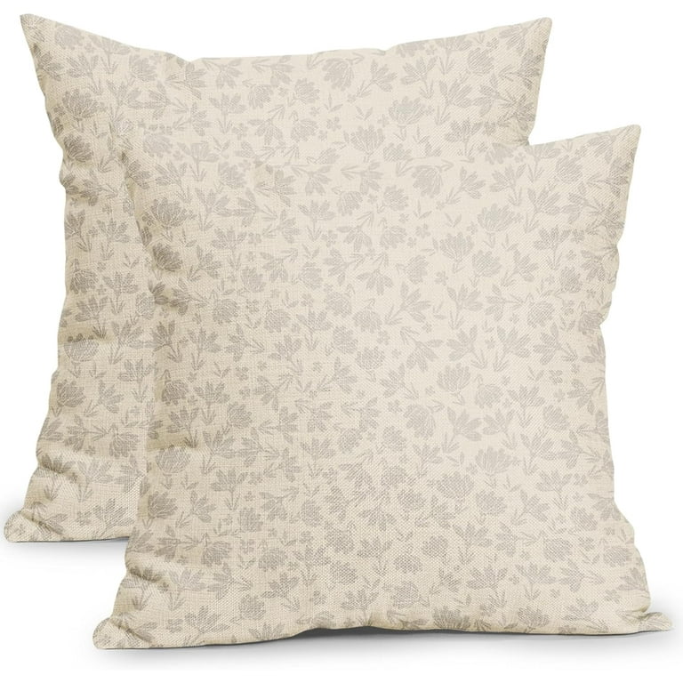 Vintage Floral Pillow Covers 18x18 Inch Set of 2 Beige and Cream Flower Outdoor Decorative Throw Pillows Cute Small Floral Print Rustic Farmhouse