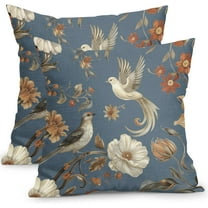 Vintage Floral Pillow Covers 18x18 Inch Set of 2 Blue Chinoiserie Flower and Bird Outdoor Decorative Throw Pillows Retro Rustic Pillowcases Farmhouse Cushion Covers for Couch Home Decor