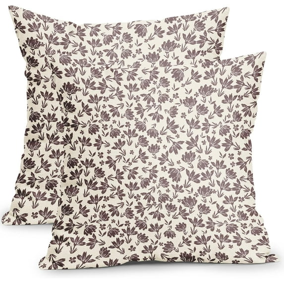 Vintage Floral Pillow Covers 18x18 Inch Set of 2 Light Brown and Cream Flower Outdoor Decorative Throw Pillows Cute Small Floral Print Rustic Farmhouse Pillowcases for Couch Decor