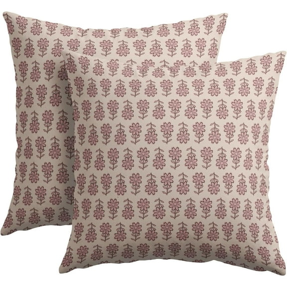 Vintage Floral Pillow Covers 18x18 Inch Set of 2 Pink Small Flower Block Print Outdoor Throw Pillows Neutral Pillowcases Rustic Square Cushion Covers for Couch Home Decor