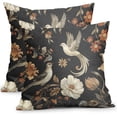 thumbnail image 1 of Vintage Floral Pillow Covers 18x18 Inch Set of 2 Retro Style Black Flower and Bird Decorative Throw Pillows Chinoiserie Pillowcases Rustic Farmhouse Cotton Linen Cushion Covers for Couch Home Decor, 1 of 6