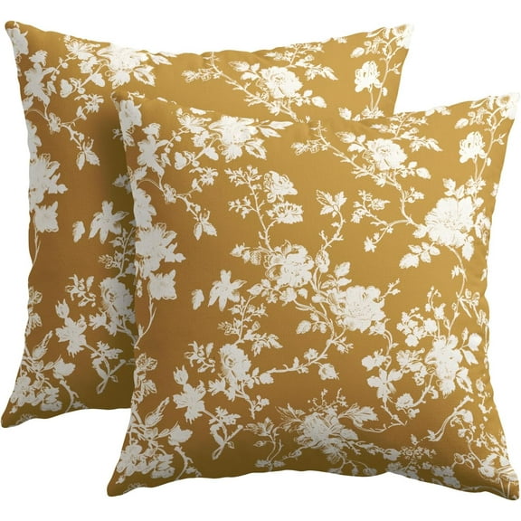 Vintage Floral Pillow Covers 18x18 Inch Set of 2 Rustic Mustard Yellow and White Outdoor Decorative Throw Pillows Chinoiserie Flower Toile Pillowcases Cushion Covers for Couch Home Decor